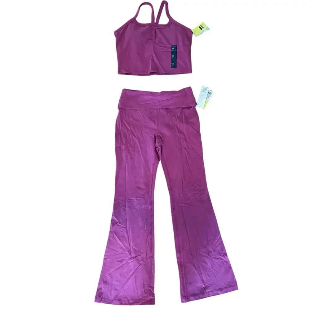 All In Motion Two‑Piece Lounge Set 💗 Crop Tank + Flared Pants NWT • Size L/M